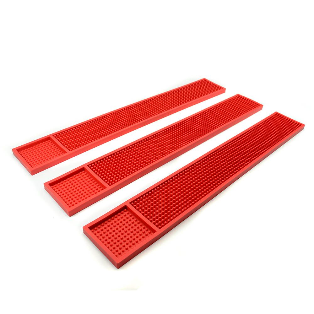 Rubber Bar Service Mat for Counter Top 24x3.5 inches (Red 3-Pack) 